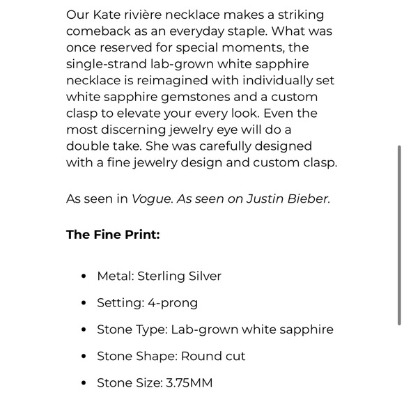 Tennis Necklace 15” DORSEY KATE ROUNDCUT WHITE SAPPHIRE SILVER RIVIÈRE NECKLACE - Picture 4 of 12